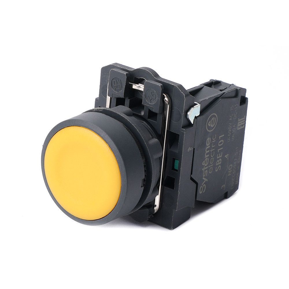 Кнопка SB5 в сборе модульная 22мм желтая с возвратом пластик 1НО фото