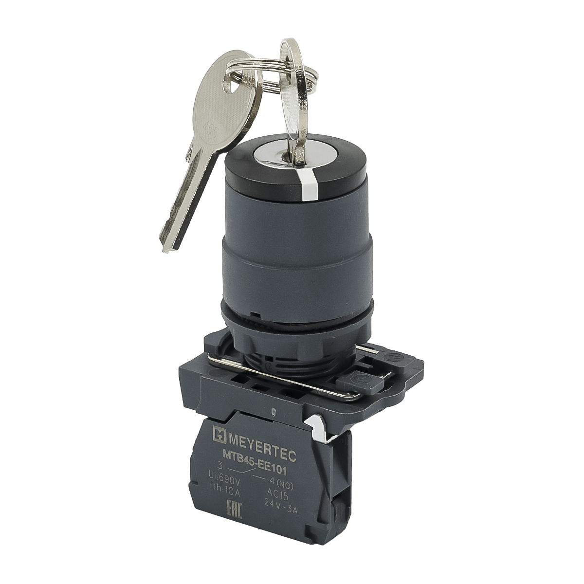 Переключатель с ключом на 2 положения с фиксацией, 2 выемки, 1NO, IP65, пластик Meyertec MTB5-AG41 фото