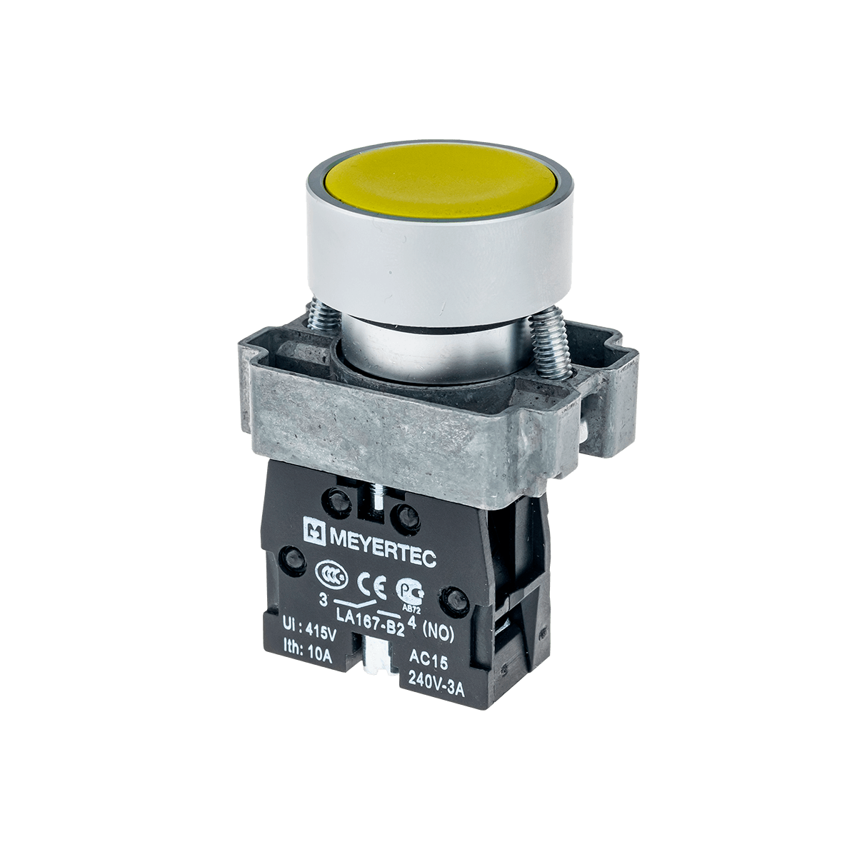 Кнопка плоская желтая, 1NO, металл Meyertec MTB2-BAZ115