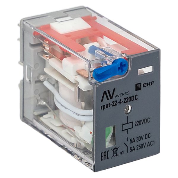 Реле промежуточное с кнопкой и мех. Индикацией RPAt 22/4 5A 220В DC EKF AVERES фото