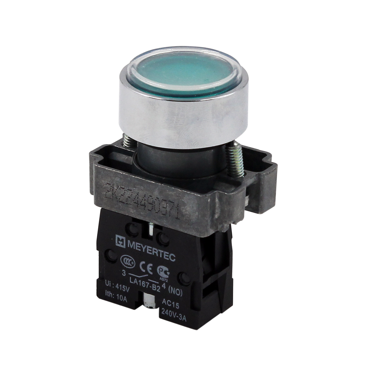 Кнопка плоская зеленая, 1NO, IP67, металл Meyertec MTB2-BAF31