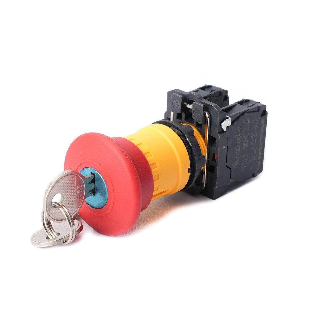 Кнопка аварийного останова SB5 в сборе 22мм 40мм ключ пластик 1НО+1НЗ фото