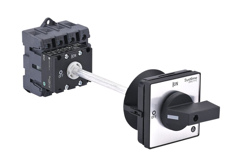 ВЫКЛЮЧАТЕЛЬ-РАЗЪЕДИНИТЕЛЬ 4P 63A IP40 С ЧЁРНОЙ ВЫНОСНОЙ РУКОЯТКОЙ НА ДИН-РЕЙКЕ/ПЛАТЕ фото