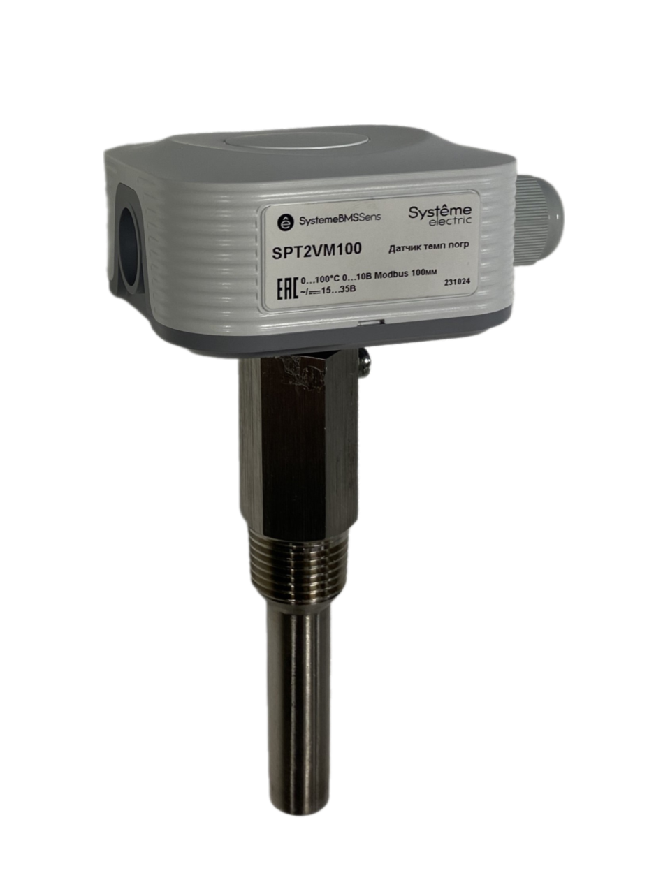 Датчик температуры погружной, 0…+100°С 0…10В RS485/Modbus 100мм ~24В±20%/=15…35В с гильзой 50мм фото