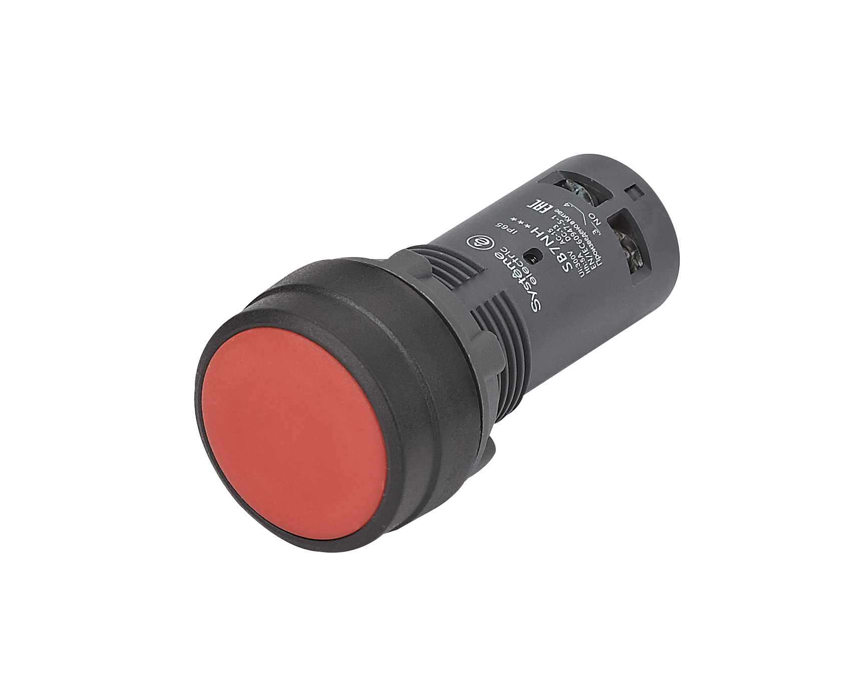 Кнопка SB7 моноблочная 22мм красная с фиксацией, пластик, 1НО+1НЗ, IP65