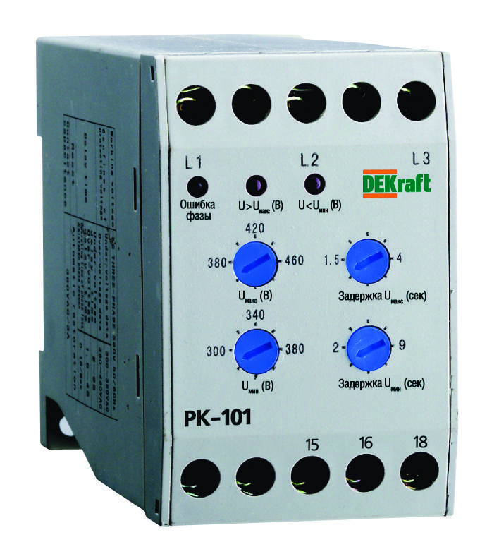 Реле контроля фаз 380В тип 01 серии РК-101 Dekraft