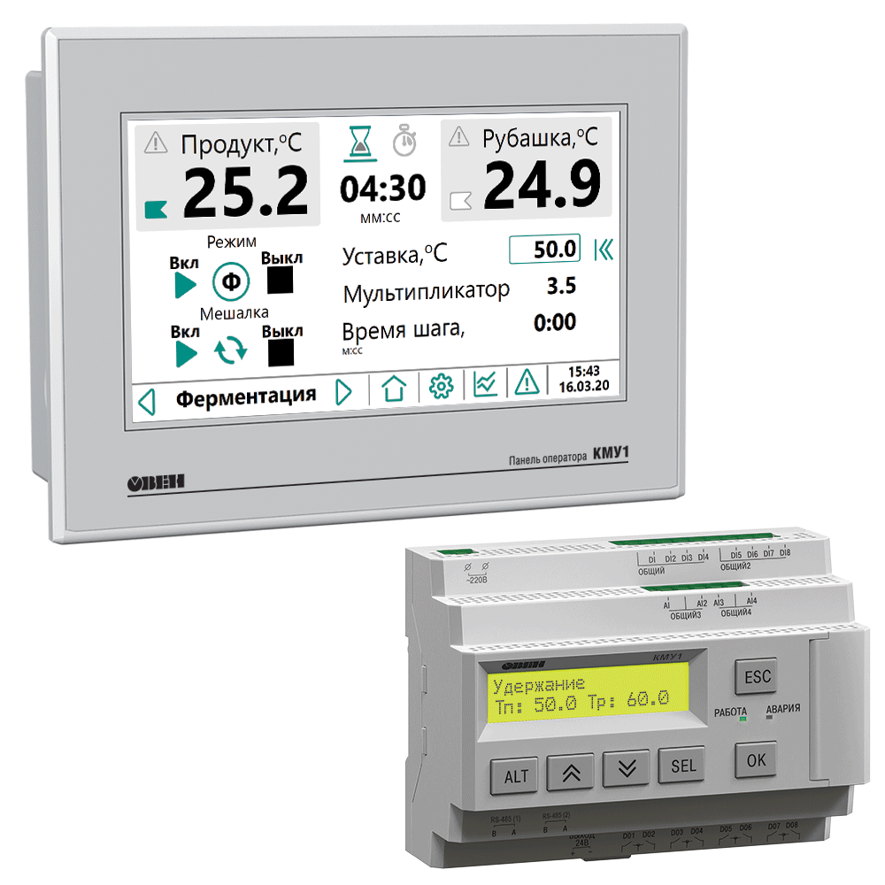 КМУ1 автоматика для управления пастеризаторами и сырными ваннами ОВЕН КМУ1-24.СВ.П