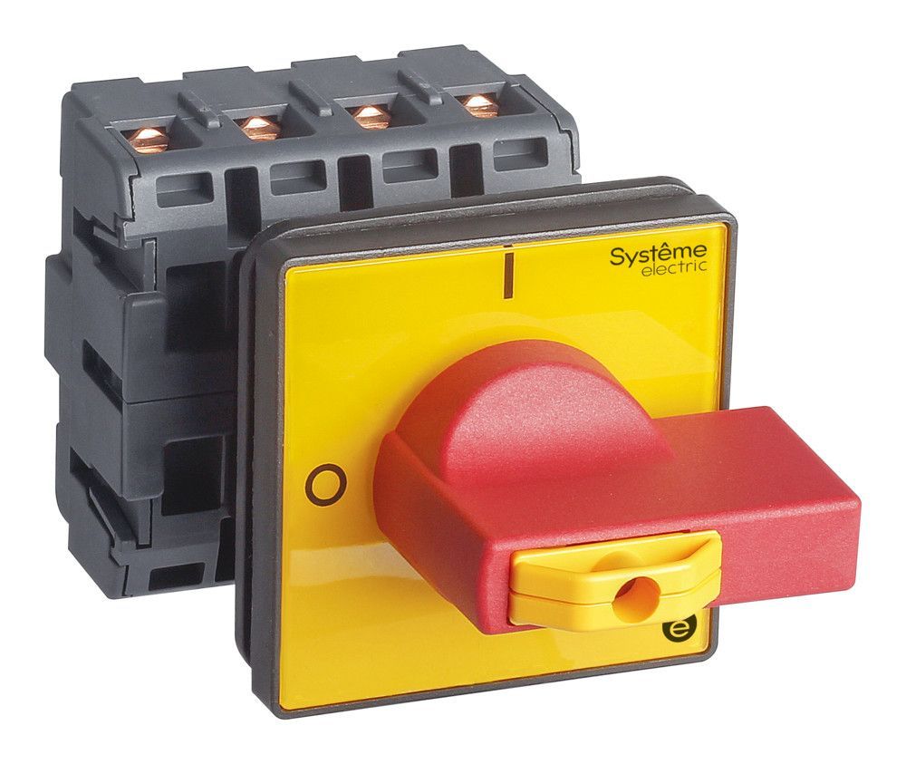 ВЫКЛЮЧАТЕЛЬ-РАЗЪЕДИНИТЕЛЬ 4P 63A IP54 С КРАСНОЙ РУКОЯТКОЙ НА ДВЕРЦУ 4 ВИНТА 1 ЗАМОК фото