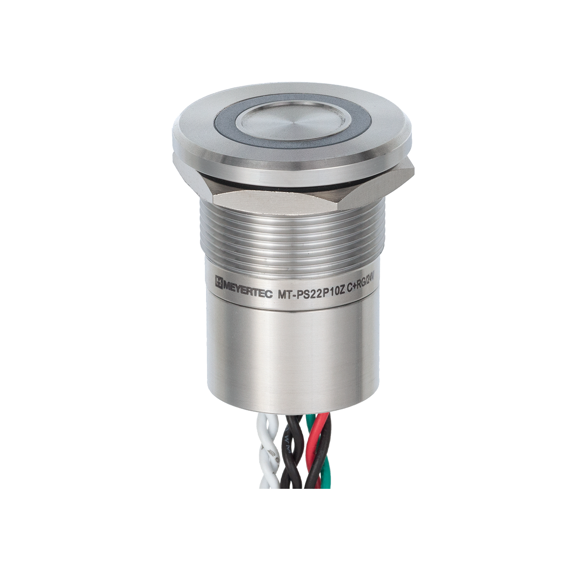 Пьезокнопка, Ø22 мм, подсветка кольцом (красная/зеленая), 7-проводная (общий анод), NO, с фиксацией, 24В AC/DC, IP68 фото