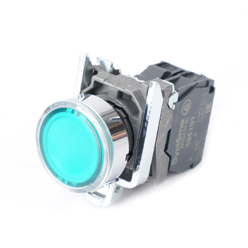 Кнопка SB4 с подсветкой в сборе модульная 22мм зеленая металл 24ВDC 1НО фото