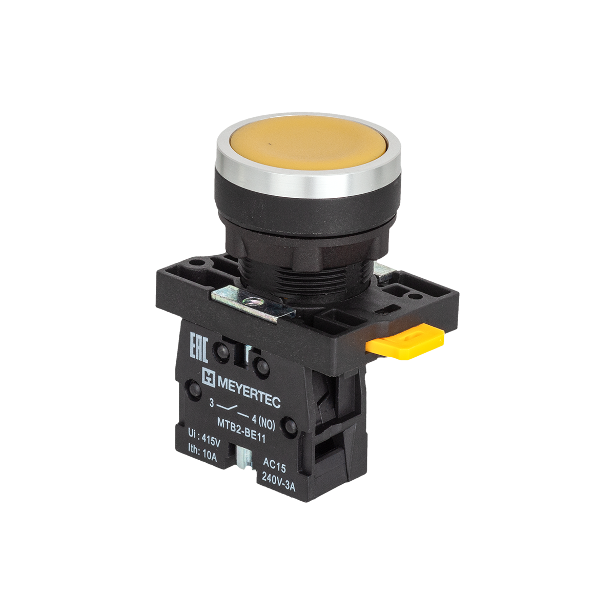 Кнопка плоская желтая, 1NO, IP54, пластик Meyertec MTB2-EAZ115 фото