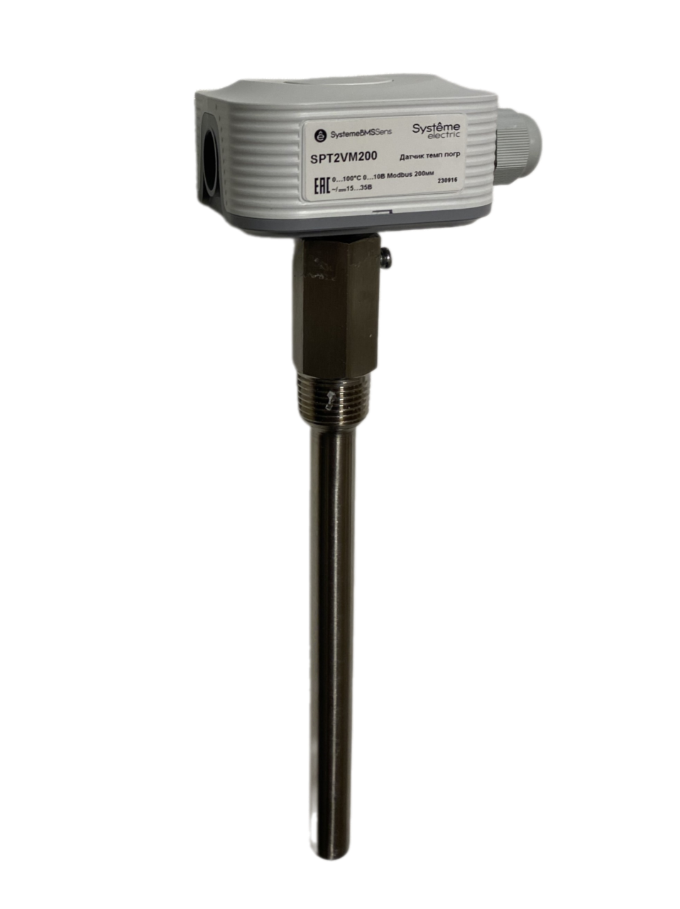 Датчик температуры погружной, 0…+100°С 0…10В RS485/Modbus 200мм ~24В±20%/=15…35В с гильзой 150мм фото