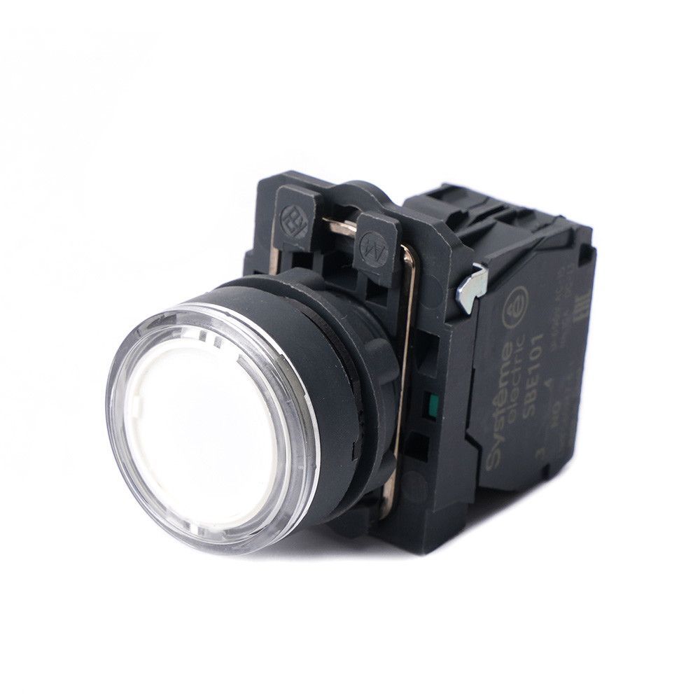 Кнопка SB5 с подсветкой в сборе модульная 22мм белая пластик 24ВDC 1НО фото