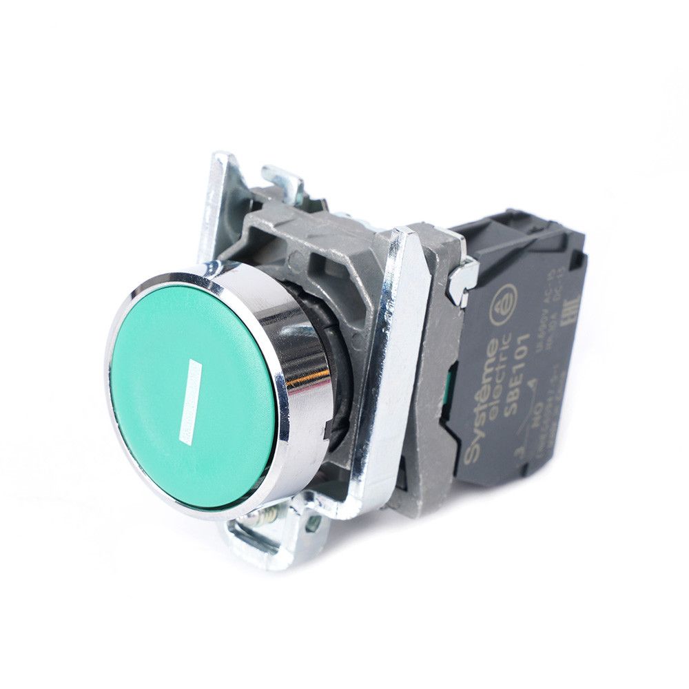 Кнопка SB4 в сборе модульная 22мм зеленая металл 1НО с маркировкой "I" фото