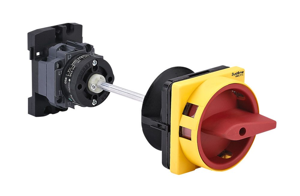 ВЫКЛЮЧАТЕЛЬ-РАЗЪЕДИНИТЕЛЬ 4P 20A IP40 С КРАСНОЙ ВЫНОСНОЙ РУКОЯТКОЙ НА ДИН-РЕЙКЕ/ПЛАТЕ С ЗАМКОМ фото