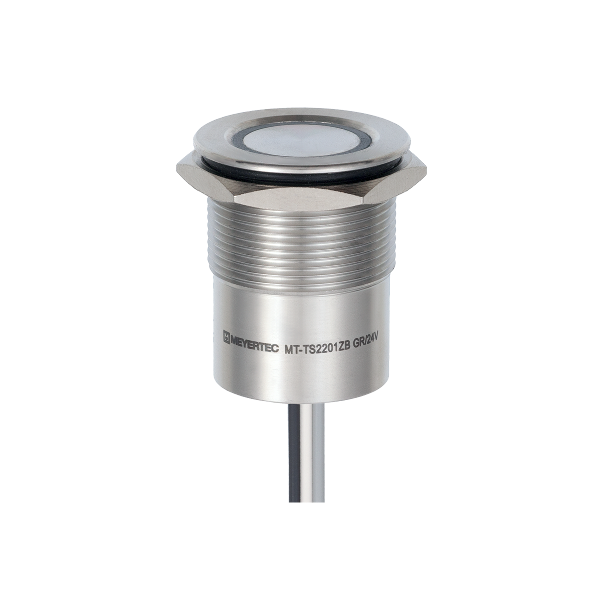 Кнопка сенсорная с подсветкой (зеленая/красная), Ø22 мм, NC, с фиксацией, NPN, 24В DC, IP68 фото