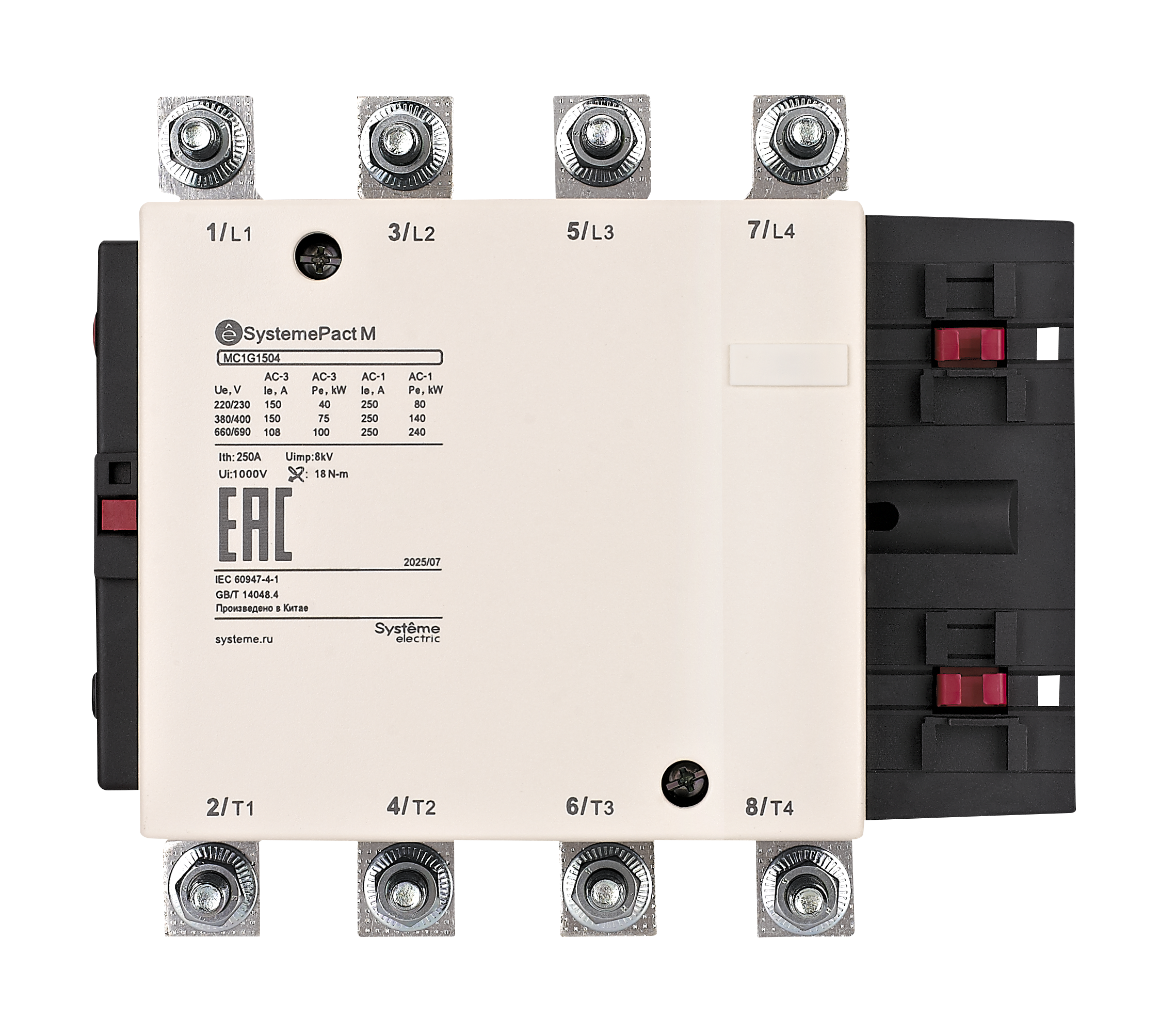 КОНТАКТОР MC1G 4P (4НО) AC1 275A 440В 50/60ГЦ фото