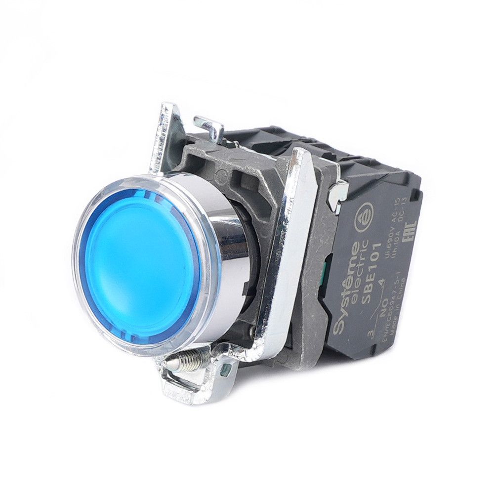 Кнопка SB4 с подсветкой в сборе модульная 22мм синяя металл 24ВDC 1НО+1НЗ фото