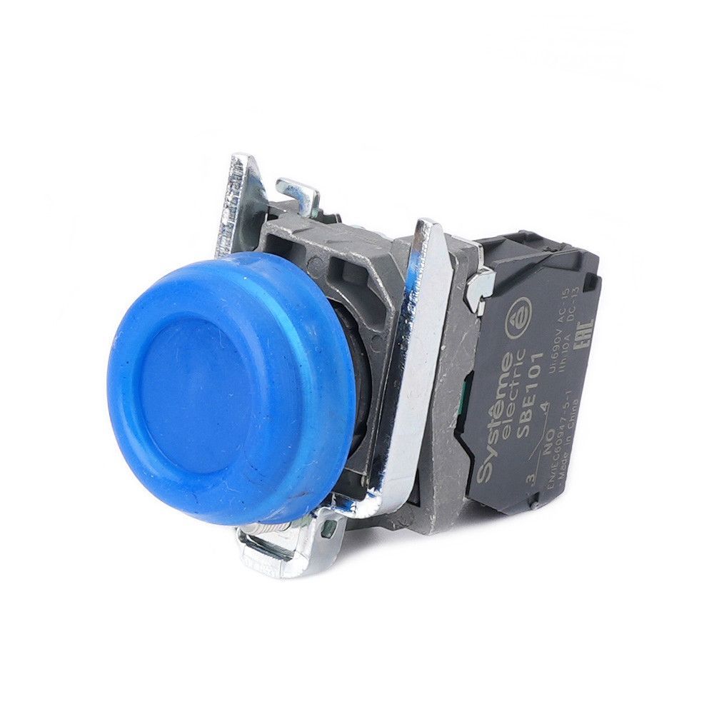 Кнопка SB4 в сборе модульная 22мм выступающая синяя с возвратом металл 1НО фото