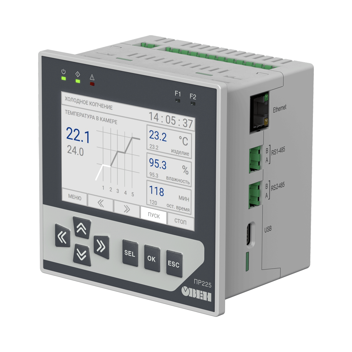 ПР225 программируемое реле в щитовом исполнении с графическим дисплеем и Ethernet ОВЕН ПР225-230.1210.06.1.0 фото