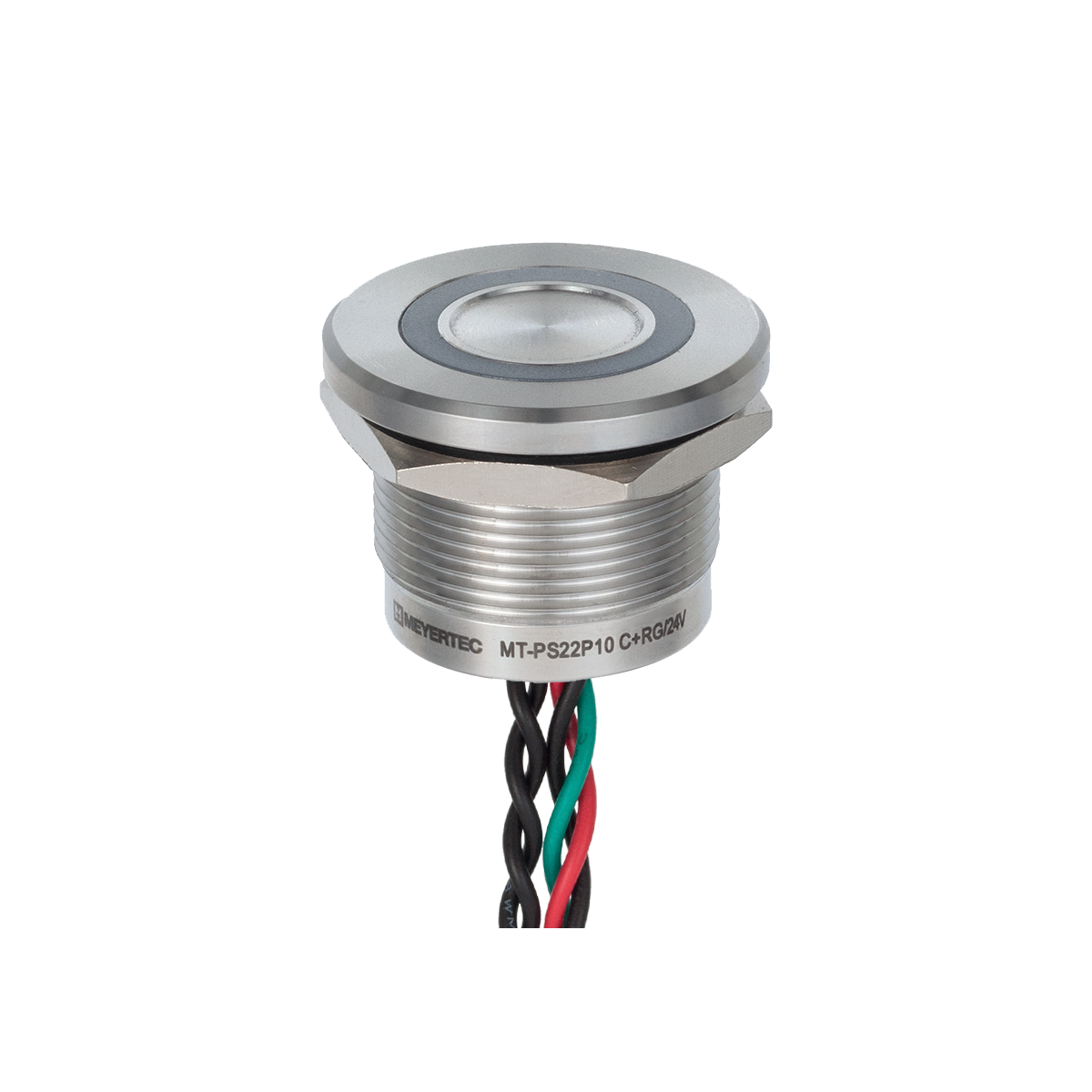 Пьезокнопка, Ø22 мм, подсветка кольцом (красная/зеленая), 5-проводная (общий анод), NO, возврат, 24В AC/DC, IP68 фото