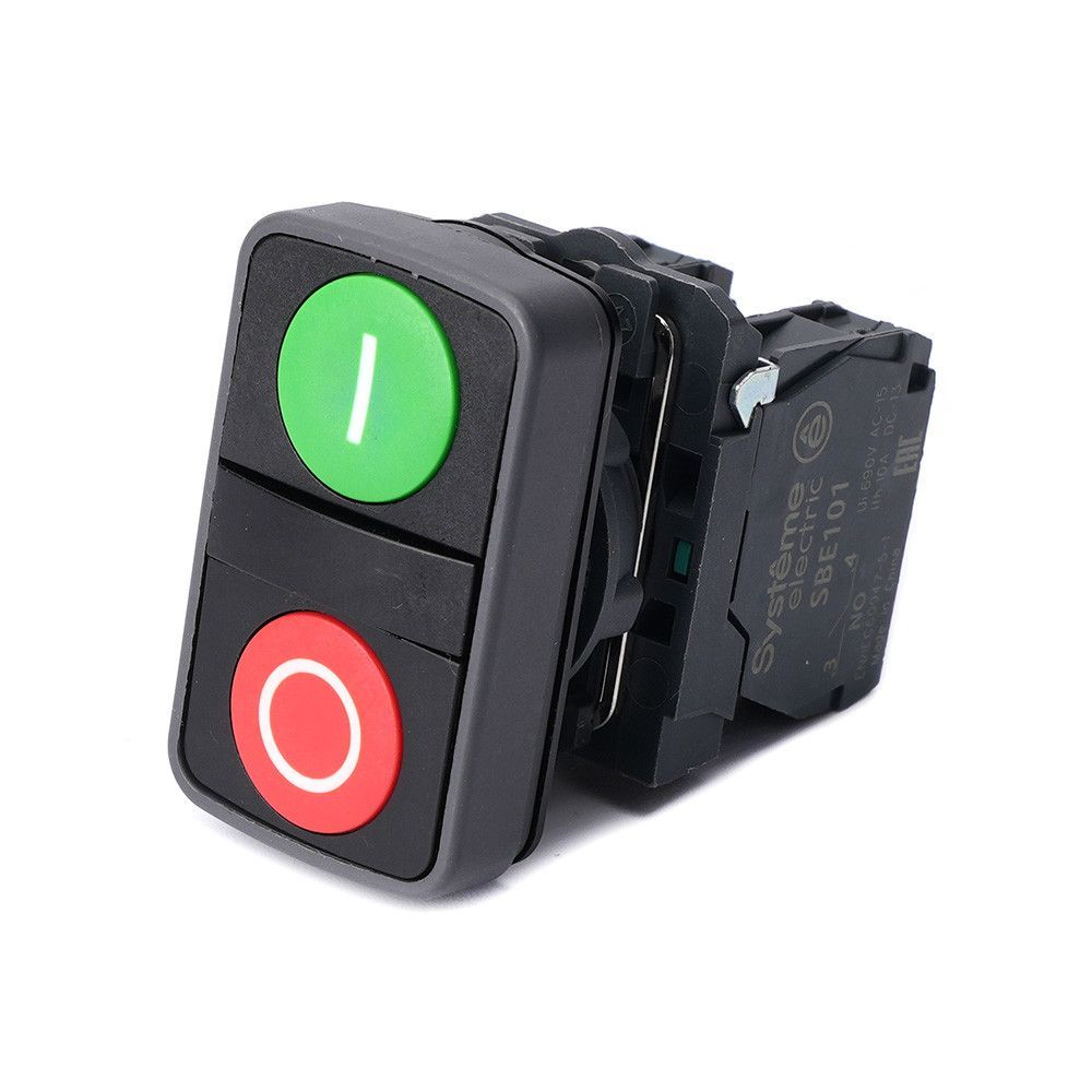 Кнопка двойн SB5 в сборе модуль 22мм зел "I"+красн "O" пластик 1НО+1НЗ фото