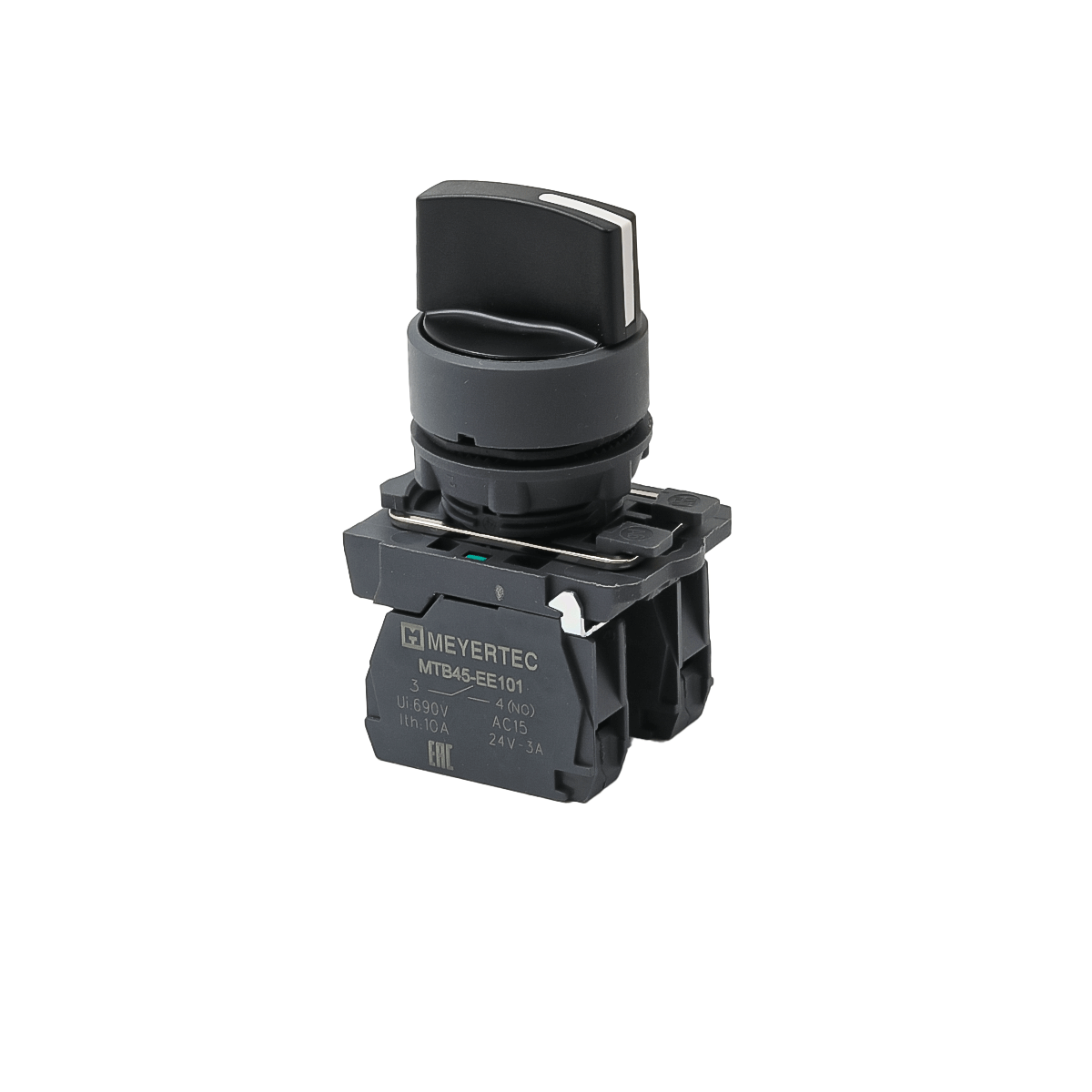 Переключатель на 3 положения с фиксацией в левом, центральном положениях и возвратом из правого, короткая ручка, 2NO, IP65, пластик Meyertec MTB5-AD83 фото