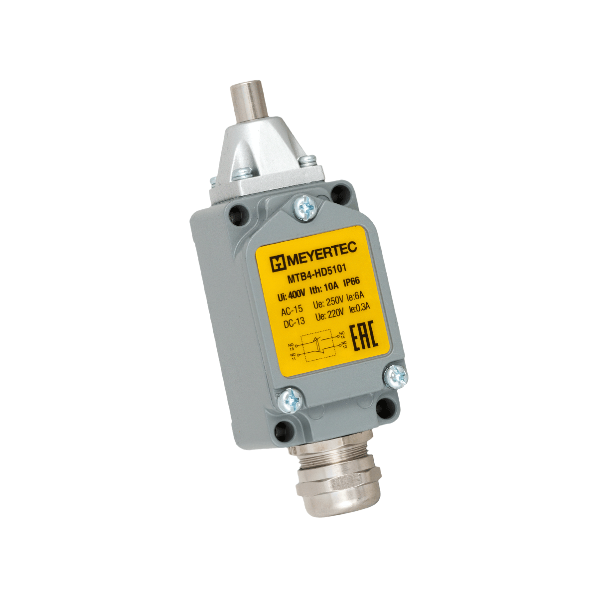 Выключатель концевой, IP66, плунжер стальной нажимной Meyertec MTB4-HD5101