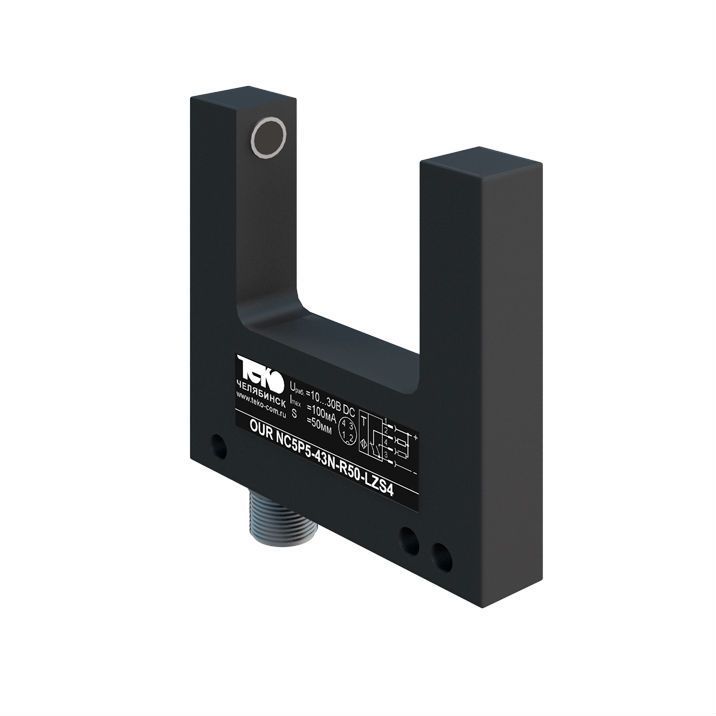 Теко OUR NC5P5-43P-R50-LZS4, Оптический датчик щелевой,Sn=50 мм, PNP  NO/NC10...30DC ,разъем М12