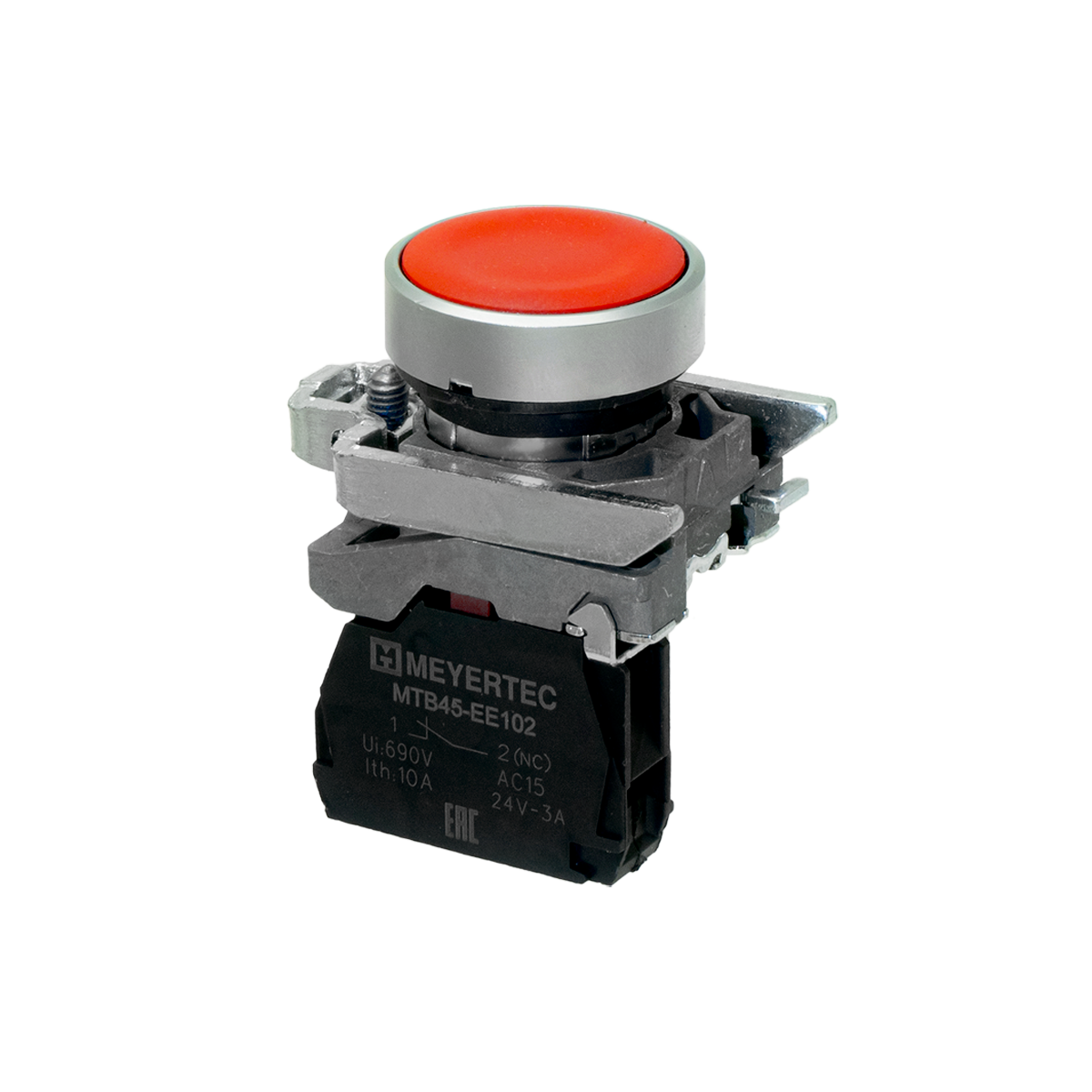 Кнопка плоская красная, 1NС, IP65, металл Meyertec MTB4-BA42