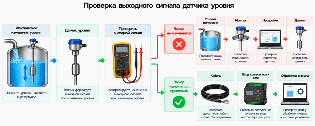 Проверка выходного сигнала датчика уровня