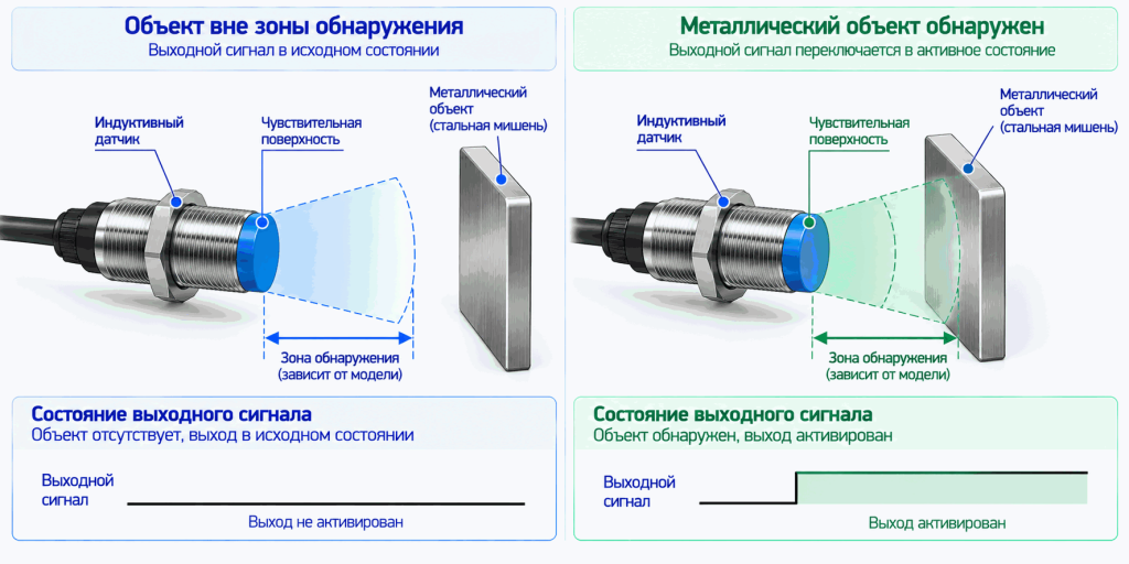 Проверка срабатывания индуктивного датчика при приближении металлического объекта