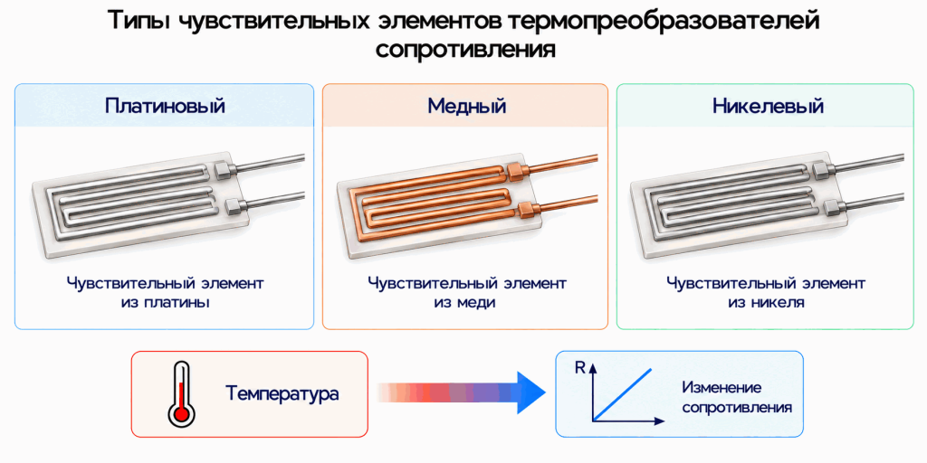 Платиновый, медный и никелевый чувствительные элементы термопреобразователей сопротивления