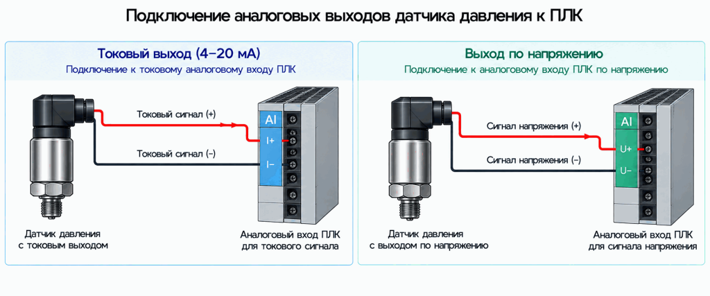 Подключение датчика давления к аналоговому входу ПЛК