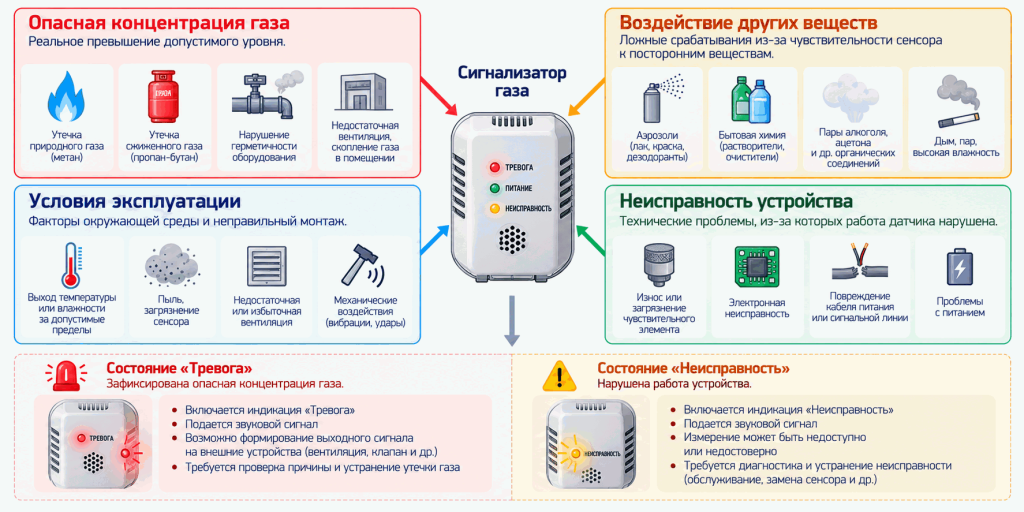 Основные причины срабатывания газового сигнализатора Основные причины срабатывания газового сигнализатора