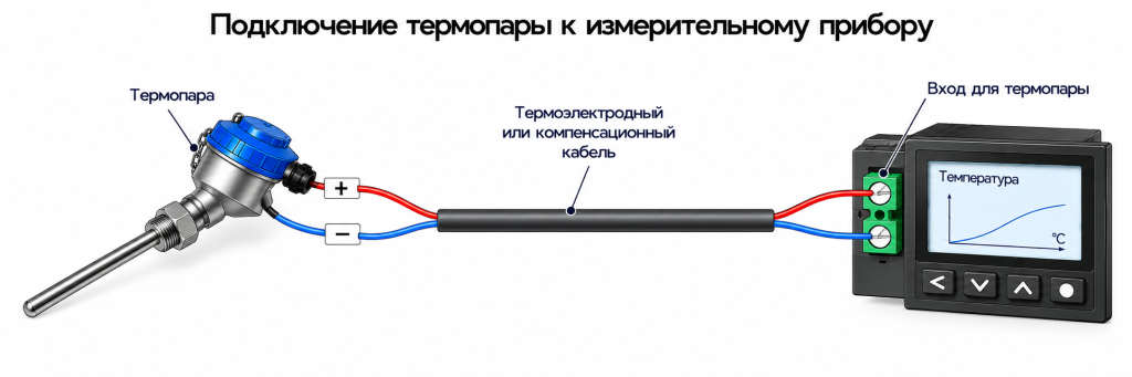 Схема подключения термопары к измерительному прибору Схема подключения термопары к измерительному прибору