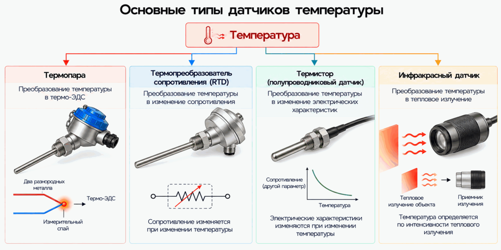 Основные виды датчиков температуры по принципу работы Основные виды датчиков температуры по принципу работы