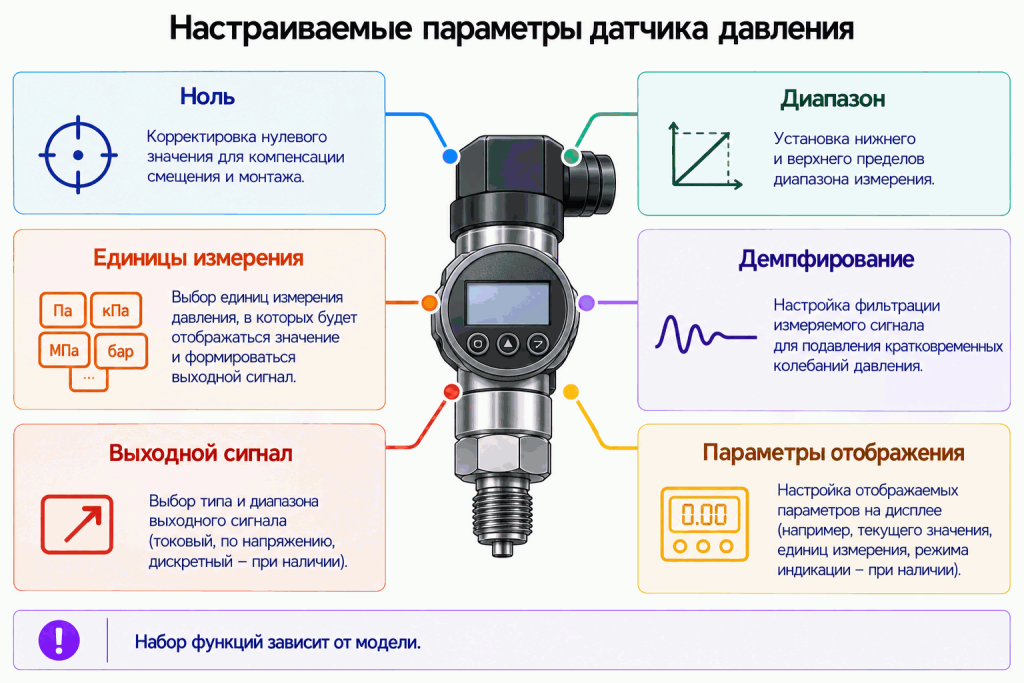 Параметры настройки электронного датчика давления