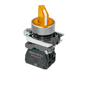 Переключатель  на 2 положения с фиксацией и подсветкой,  желтый, 1NO, 220V AC/DC, IP65, металл Meyertec MTB4-BK25713