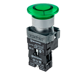 Кнопка грибовидная без фиксации, с подсветкой, 220V, 1NO, зеленый Meyertec MTB2-BW3633