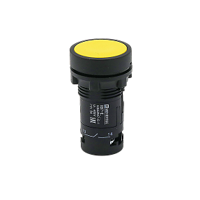 Кнопка плоская желтая с фиксацией, 1NO+1NC, IP54, пластик Meyertec MTB7-EH55