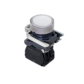 Кнопка белая с подсветкой, 1NO, 220V AC/DC, IP65, металл Meyertec MTB4-BW31713