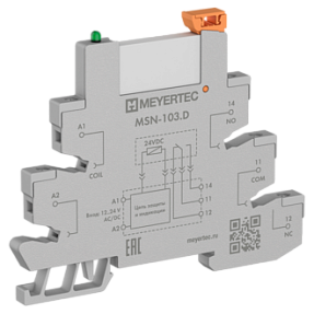 Модуль реле 1-конт, 24VDC, ток 6А и колодка Meyertec MSN-103.D