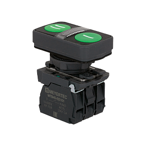 Кнопка двойная плоская с подсветкой, зеленая, маркировка "I+II", 2NO, 24V AC/DC, IP65, пластик Meyertec MTB5-AW26315