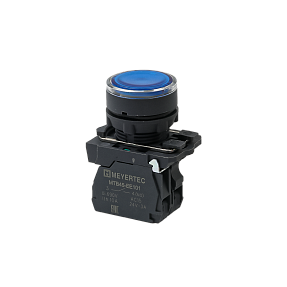 Кнопка синяя с подсветкой, 1NO, 220V AC/DC, IP65, пластик Meyertec MTB5-AW36713