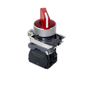Переключатель  на 2 положения с фиксацией и подсветкой,  красный, 1NС, 24V AC/DC, IP65, металл Meyertec MTB4-BK24721