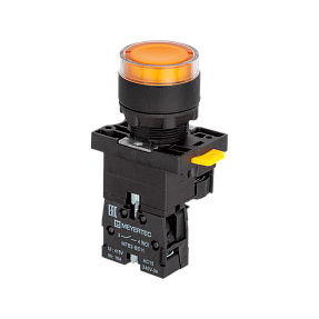 Кнопка желтая с подсветкой, 1NO, 220V AC/DC, IP54, пластик Meyertec MTB2-EW35613