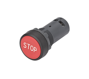 Кнопка SB7 моноблочная 22мм красная с возвратом, с маркировкой "STOP", пластик, 1НЗ, IP65