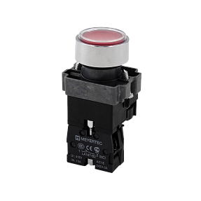 Кнопка плоская красная с подсветкой, 220V AC/DC, 1NС, IP67, металл Meyertec MTB2-BWF3462
