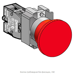 Кнопка грибовидная 1NC без фиксации, красный, 40 мм, металл Meyertec MTB2-BCZ124